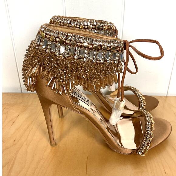 Badgley‎ Mischka Women's Katrina Embellished Satin Ankle-Tie High Heels Size 7 - Picture 2 of 9